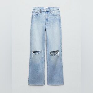 ZARA WIDE LEG/HIGH RISE DISTRESSED JEANS